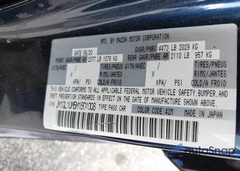 2021 Mazda Mazda6 Sport из США, поврежденный, VIN JM1GL1UM5M1601008